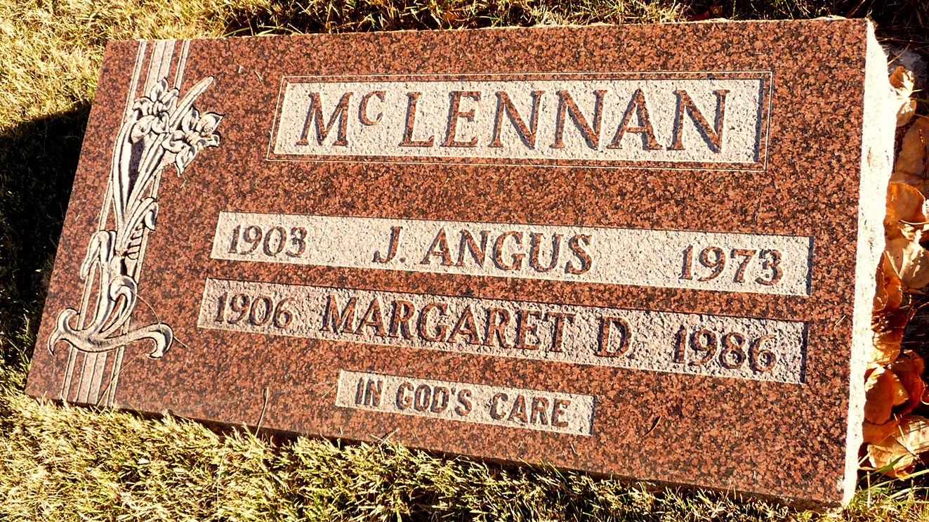Photo of headstones/J Angus McLennan 1903-1973 hdstn Calgary Union cem AB